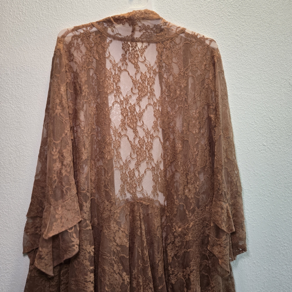 Brown Layered Lace Boho Romantic Duster Coat 2x Or‎ 3x Made In USA Western Ranch - Picture 12 of 14